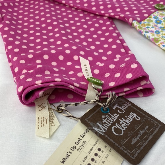 NWT Matilda Jane What’s Up Dot Scrappy Leggings SZ 12 Pink Polka Dots Floral NEW - Picture 2 of 9